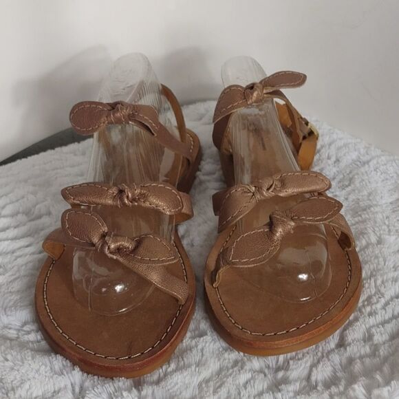 Lands End Rosegold Leather Strappy Bow Sandals - Picture 7 of 9
